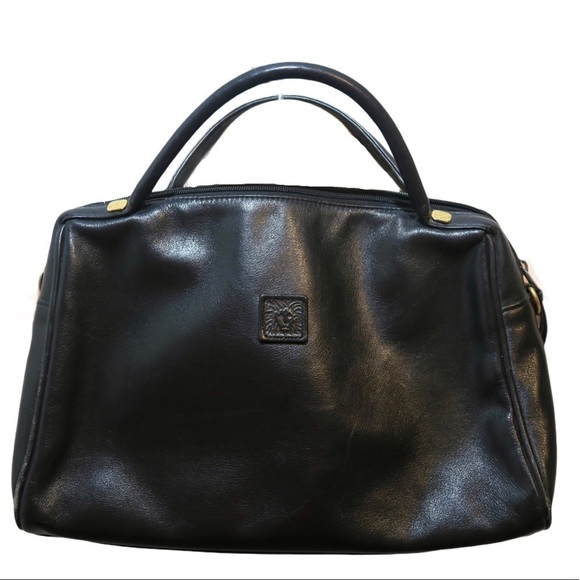 Anne Klein Black Vegan Leather Mini Hand Bag Purse Gold Tone Minimalist - Picture 1 of 15